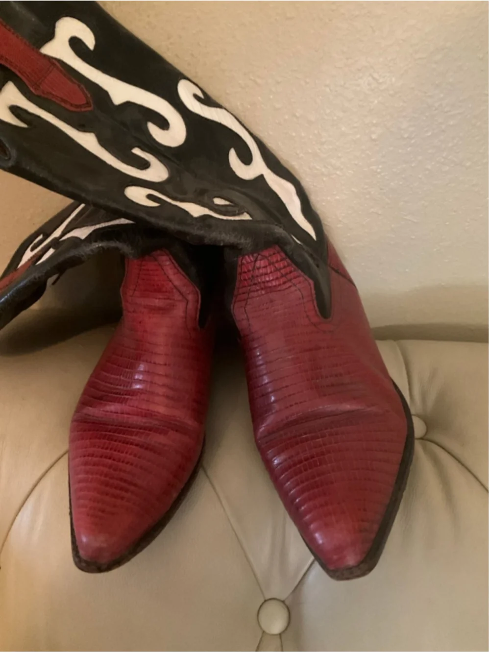 Vintage Nine West N-Ronnee Tri-Color Lizard Print Cowboy Boots Size 8